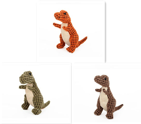 Pawsitive4s dinosaur squeaky plush chew toy dogs – Light Brown, 50cm, in use