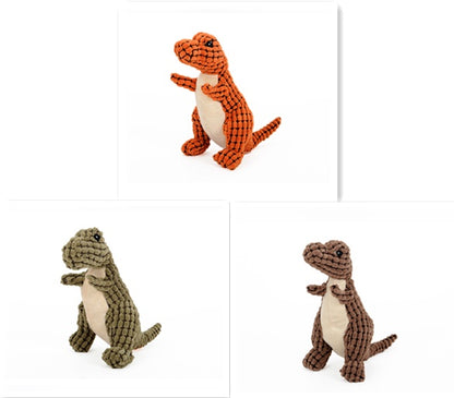 Pawsitive4s dinosaur squeaky plush chew toy dogs – Light Brown, 50cm, in use