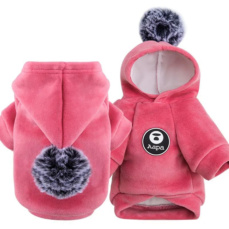 Pawsitive4s hooded fleece pet coat winter jacket dogs cats – Pink, L, dimension guide