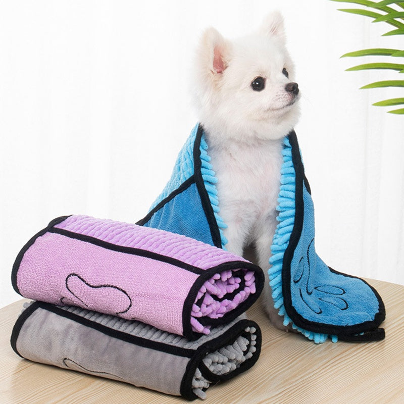 Pawsitive4s super absorbent microfibre pet bath towel quick-drying – Purple, close-up detail