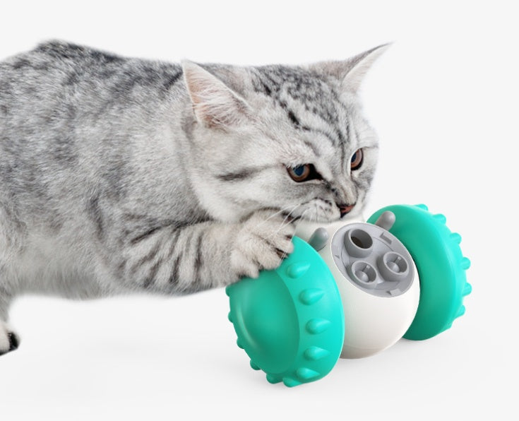 Pawsitive4s interactive wobble slow feeder toy cats dogs – Lake Blue, size comparison