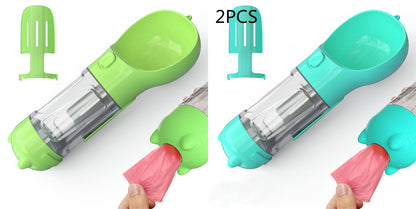 Pawsitive4s portable pet water bottle feeder bowl 3-in-1 travel – Green blue pink, 300ml, bundle contents