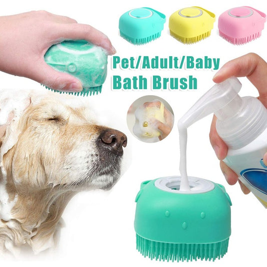 Pawsitive4s silicone pet bath massage brush grooming glove – Beige, Round shape, front view