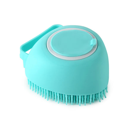 Pawsitive4s silicone pet bath massage brush grooming glove – Pink, square, branding detail