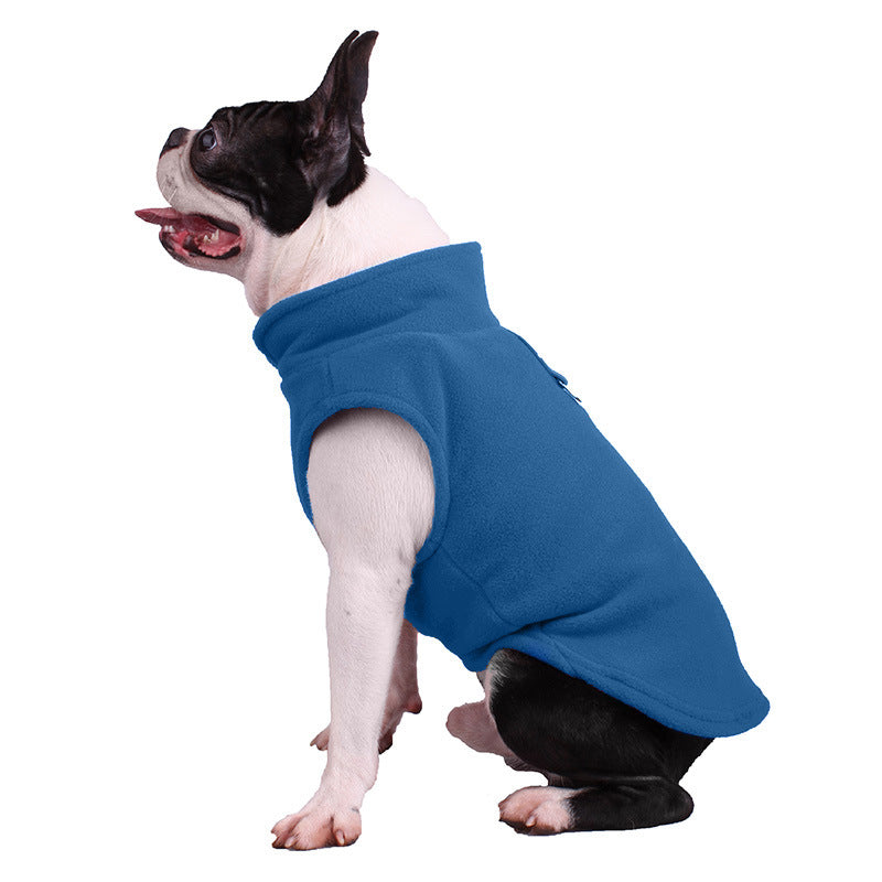 Pawsitive4s polar fleece dog jumper fluffy winter jacket – Blue, M, side angle