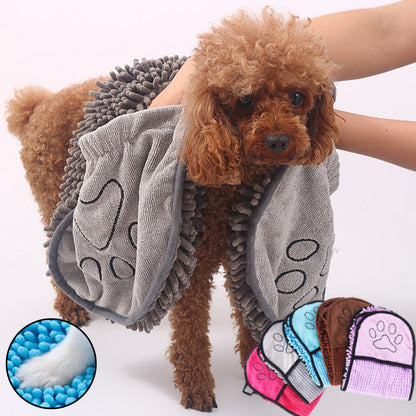 Pawsitive4s super absorbent microfibre pet bath towel quick-drying – Rose Red, in use