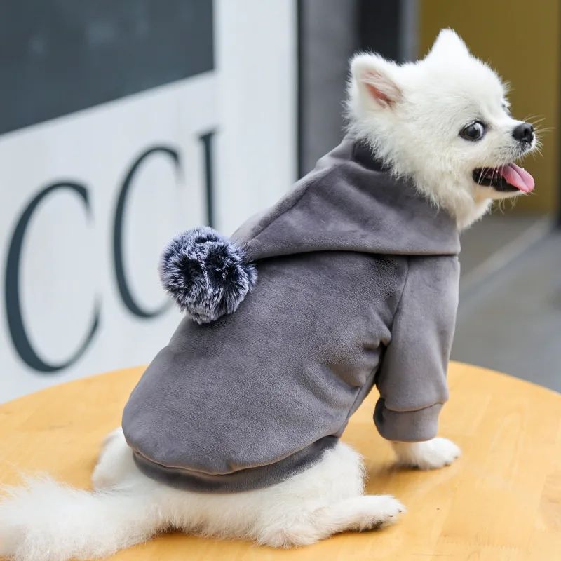 Pawsitive4s hooded fleece pet coat winter jacket dogs cats – Blue, M, side angle