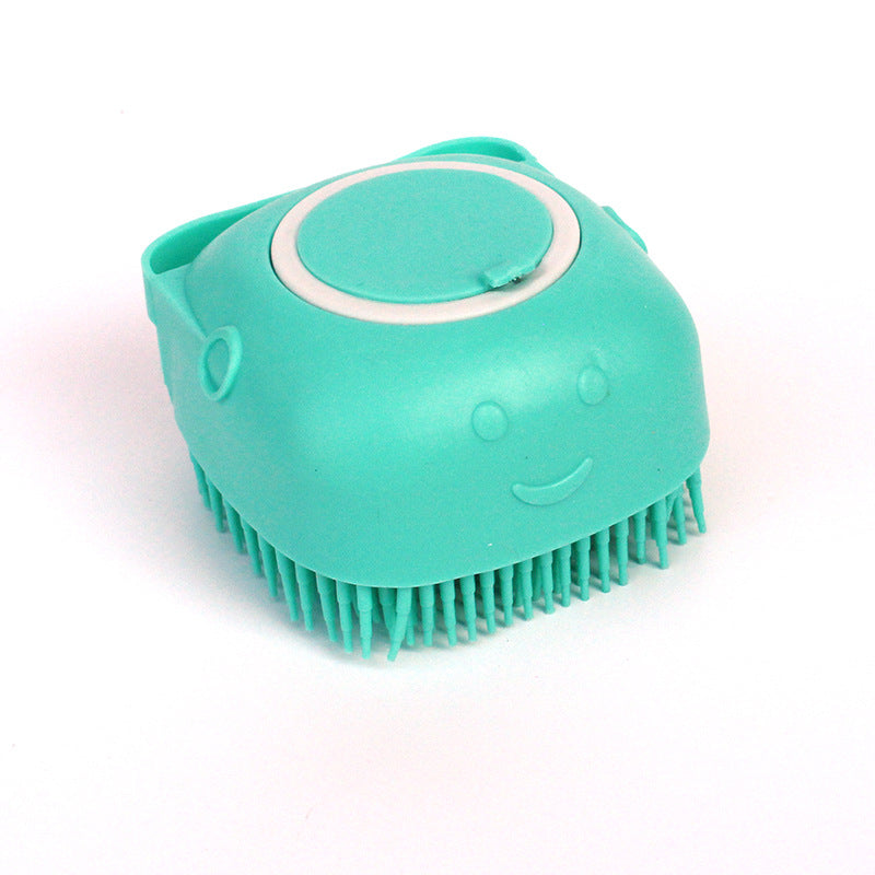 Pawsitive4s silicone pet bath massage brush grooming glove – Green, Round shape, rear view