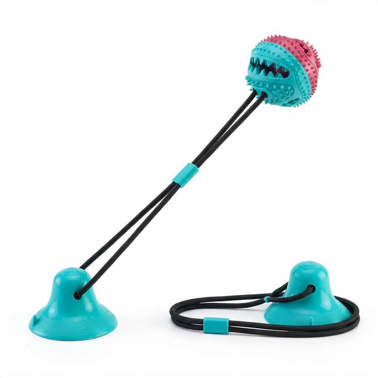 Suction-Cup Tug & Treat Toy - Interactive Dog Chew with Toothbrush Ball
