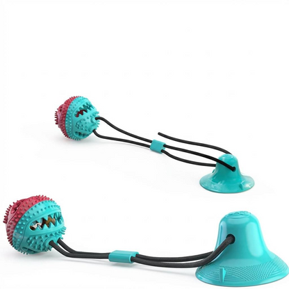 Suction-Cup Tug & Treat Toy - Interactive Dog Chew with Toothbrush Ball