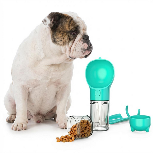 3-in-1 Travel Dog Water Bottle with Food Box & Waste Bag Holder