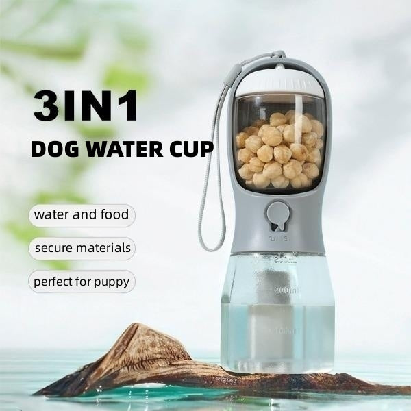 Pawsitive4s 3-in-1 portable dog water bottle food waste bag – 300ml Garbage Bag, Dark Green, side angle