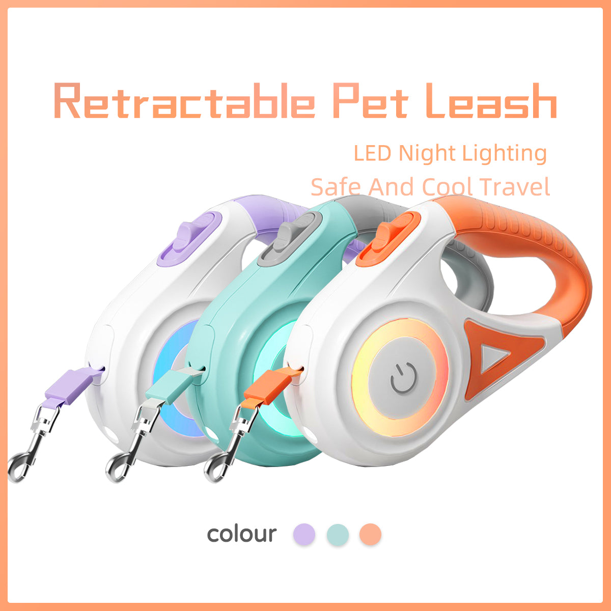 Pawsitive4s retractable dog lead LED spotlight – Orange 3M, Single traction rope, size comparison