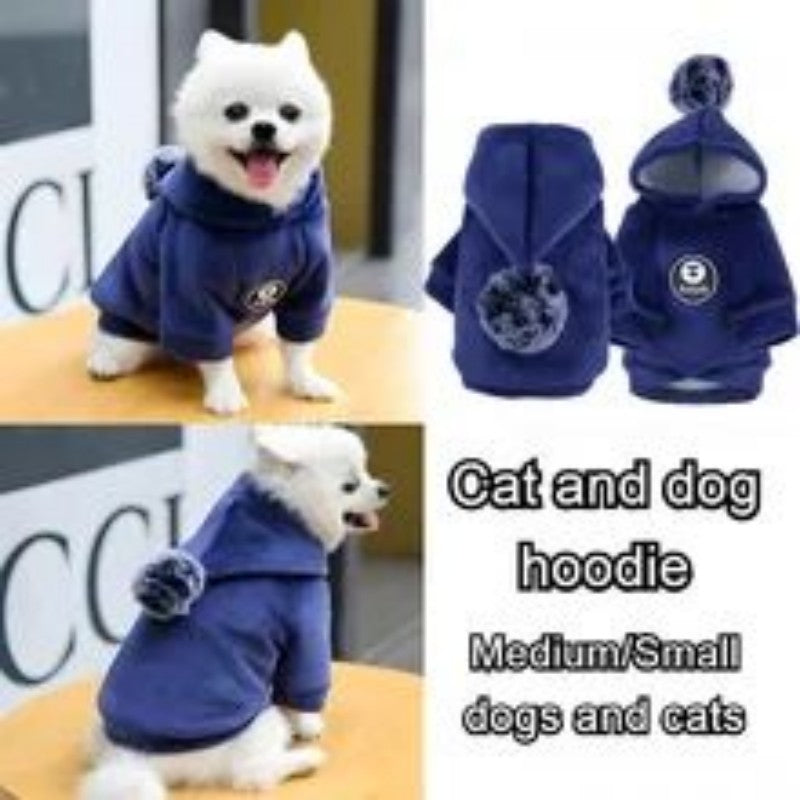 Pawsitive4s hooded fleece pet coat winter jacket dogs cats – Blue, L, front view