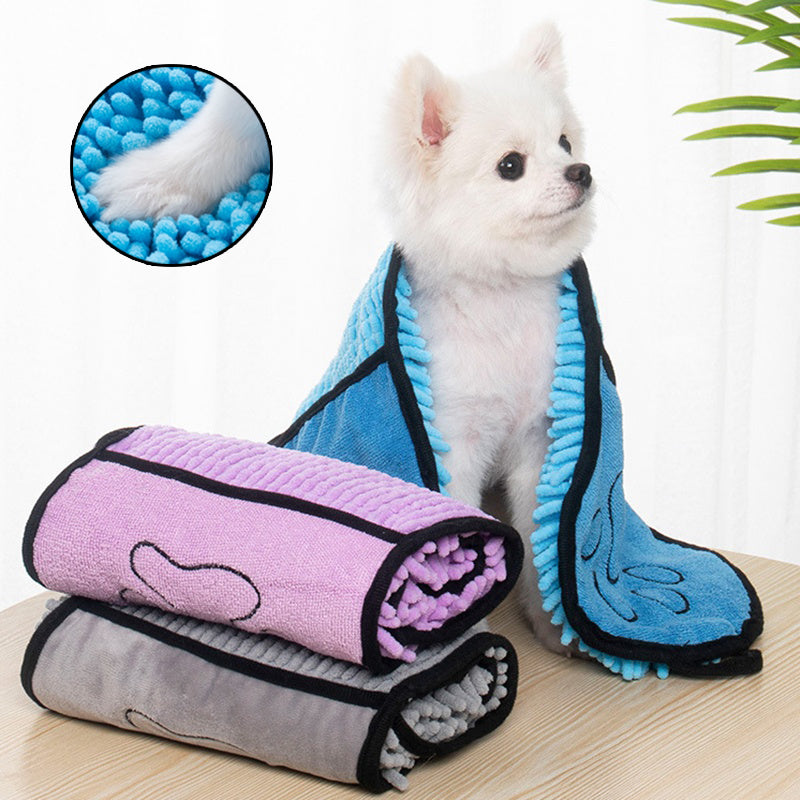 Pawsitive4s super absorbent microfibre pet bath towel quick-drying – Blue, front view