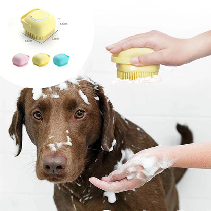 Pawsitive4s silicone pet bath massage brush grooming glove – Green, Heartshaped, lifestyle shot